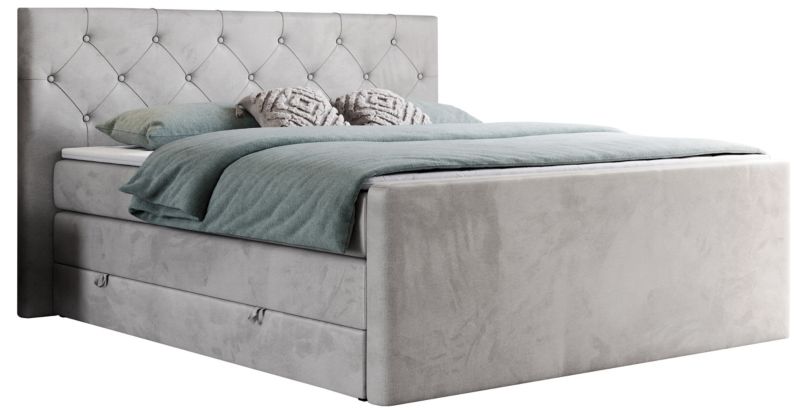 Łóżko kontynentalne MKS Meble KING VELEN 160x200 H3 jasnoszary welwet 1szt.