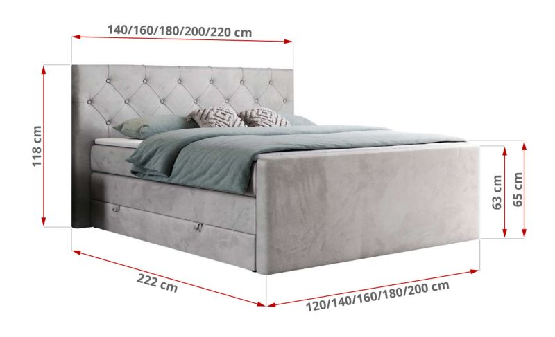 Łóżko kontynentalne MKS Meble KING VELEN 160x200 H3 jasnoszary welwet 1szt.