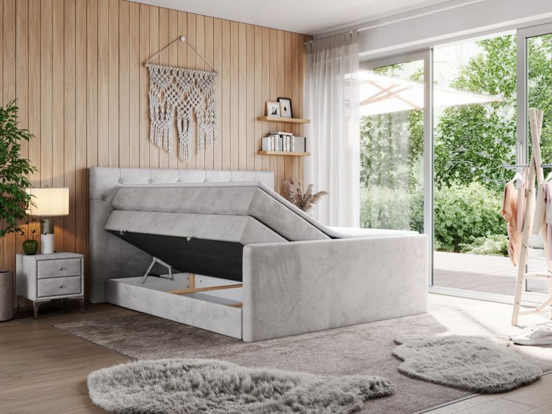 Łóżko kontynentalne MKS Meble KING VELEN 160x200 H3 jasnoszary welwet 1szt.