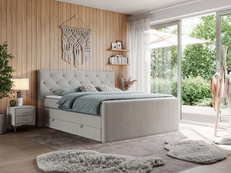 Łóżko kontynentalne MKS Meble KING VELEN 180x200 H3 beżowy struktura 1szt.