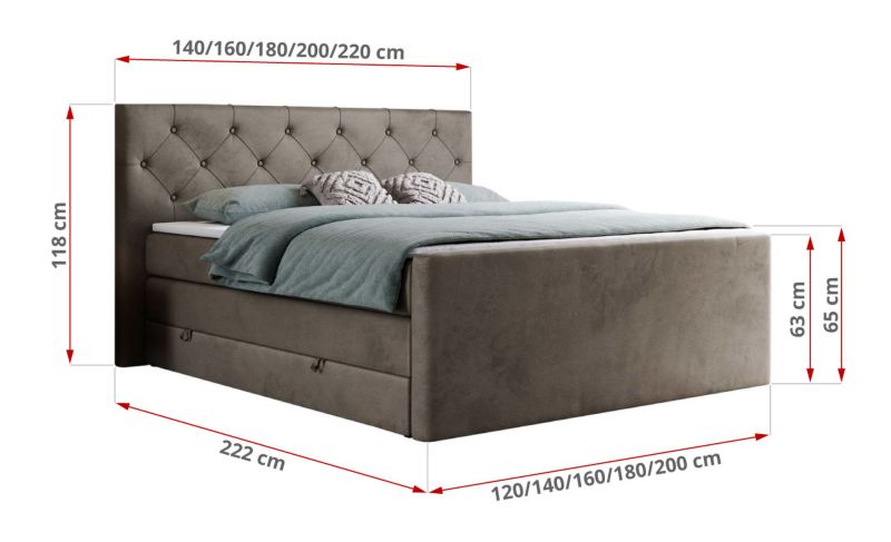 Łóżko kontynentalne MKS Meble KING VELEN 180x200 H3 brązowy welwet 1szt.