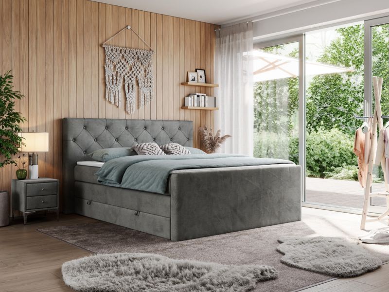 Łóżko kontynentalne MKS Meble KING VELEN 180x200 H3 ciemnoszary welwet 1szt.