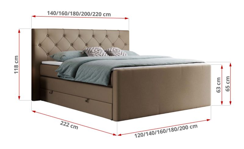 Łóżko kontynentalne MKS Meble KING VELEN 180x200 H4 brązowy ekoskóra 1szt.