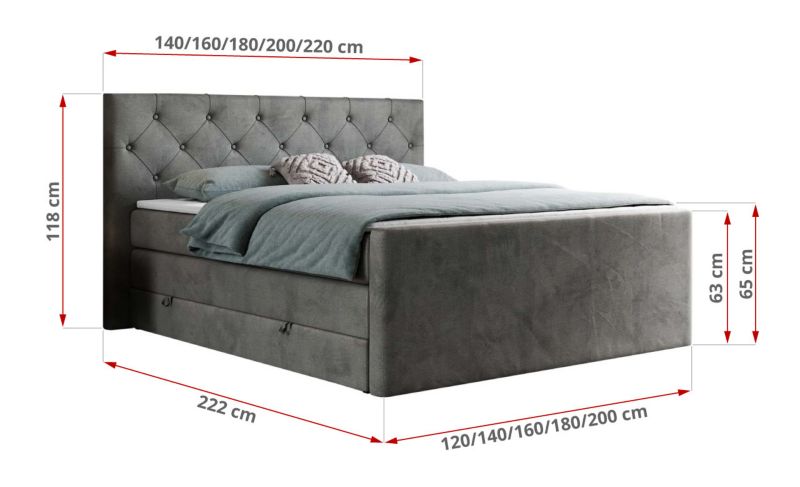 Łóżko kontynentalne MKS Meble KING VELEN 180x200 H4 ciemnoszary welwet 1szt.