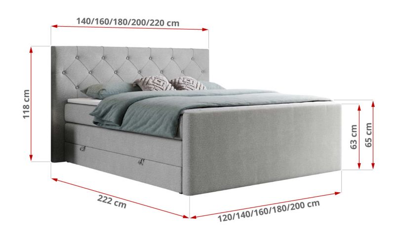 Łóżko kontynentalne MKS Meble KING VELEN 180x200 H4 jasnoszary struktura 1szt.