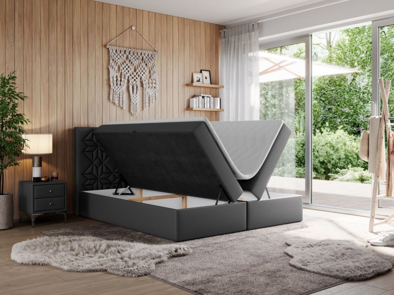 Łóżko kontynentalne MKS Meble LEILA 140x200 H3 Szary ecoskóra 1szt.