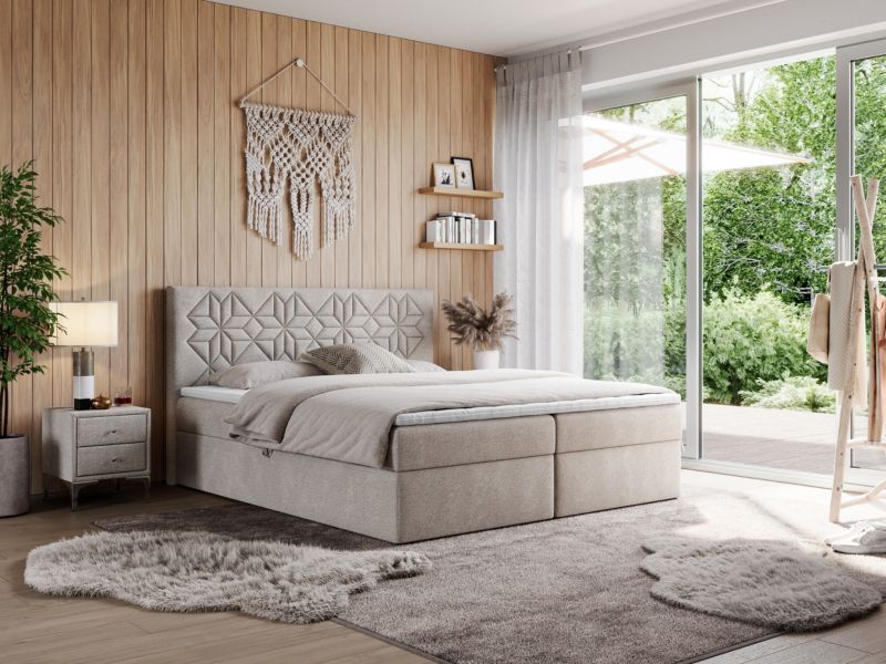 Łóżko kontynentalne MKS Meble LEILA 180x200 H3 Beżowy struktura 1szt.