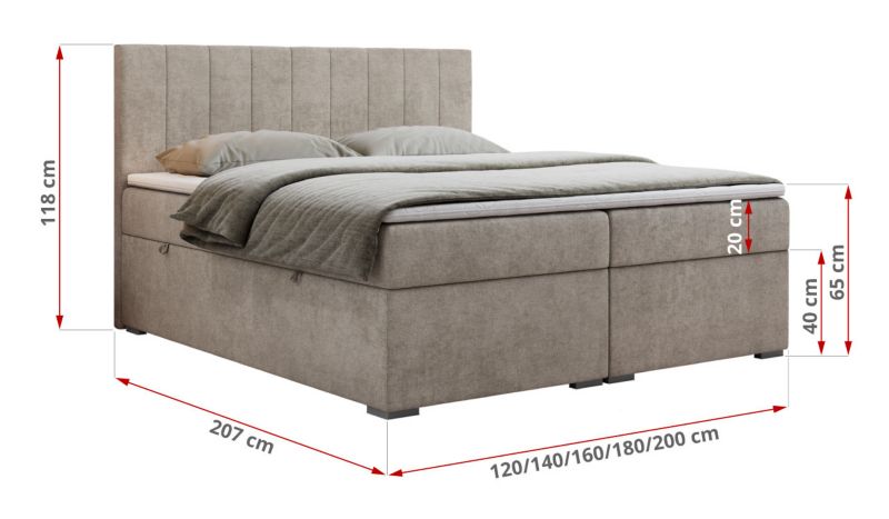 Łóżko kontynentalne MKS Meble LOPE 140x200 H3 beżowy struktura 1szt.