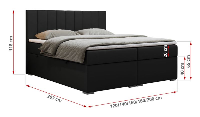Łóżko kontynentalne MKS Meble LOPE 140x200 H3 czarny ekoskóra 1szt.