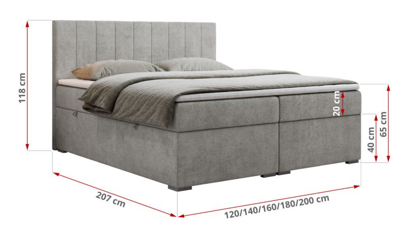 Łóżko kontynentalne MKS Meble LOPE 160x200 H4 jasnoszary struktura 1szt.