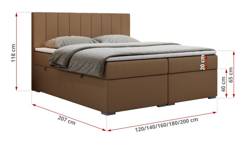 Łóżko kontynentalne MKS Meble LOPE 180x200 H3 brązowy ekoskóra 1szt.