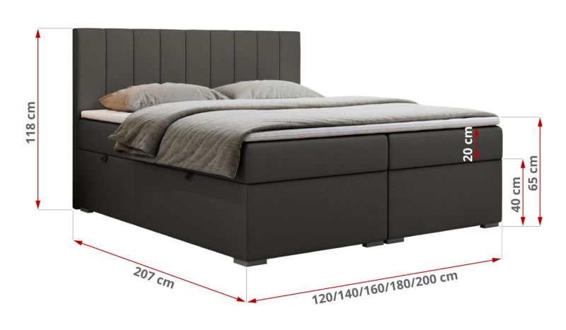 Łóżko kontynentalne MKS Meble LOPE 180x200 H3 ciemnoszary ekoskóra 1szt.