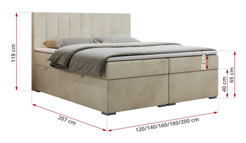 Łóżko kontynentalne MKS Meble LOPE 180x200 H4 beżowy welwet 1szt.