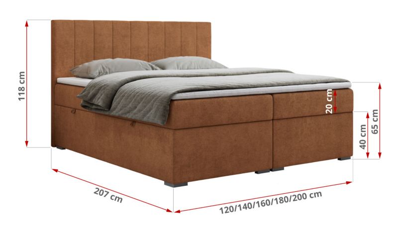 Łóżko kontynentalne MKS Meble LOPE 180x200 H4 pomarańczowy struktura 1szt.