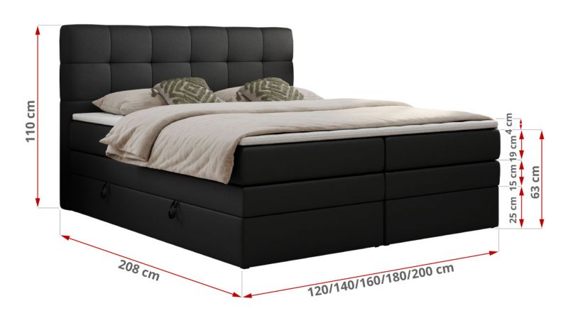 Łóżko kontynentalne MKS Meble LUKA KING 140x200 H4 Czarny ecoskóra 1szt.