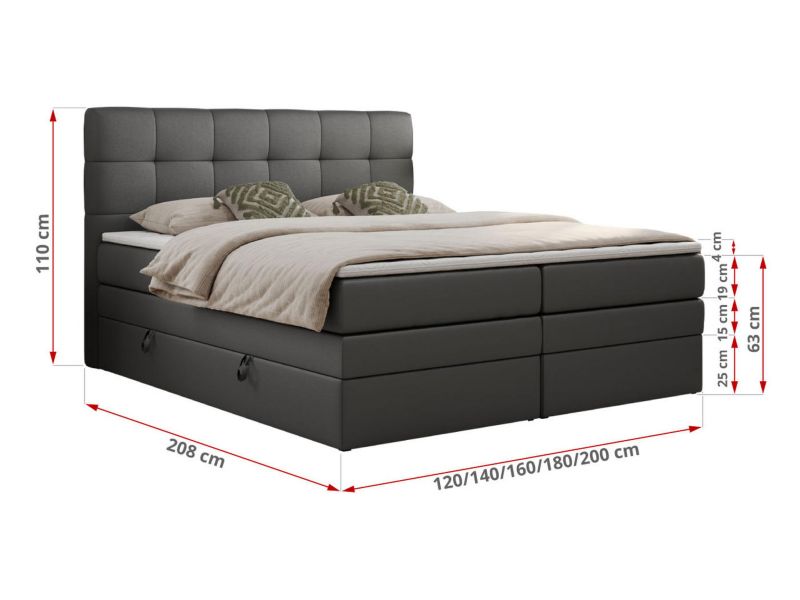 Łóżko kontynentalne MKS Meble LUKA KING 160x200 H3 Szary ecoskóra 1szt.