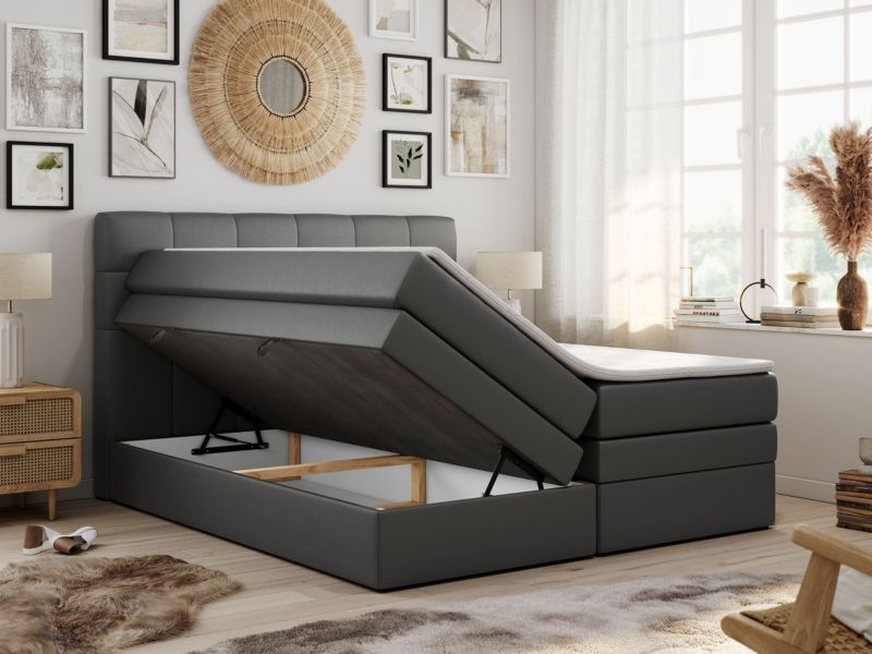 Łóżko kontynentalne MKS Meble LUKA KING 160x200 H3 Szary ecoskóra 1szt.