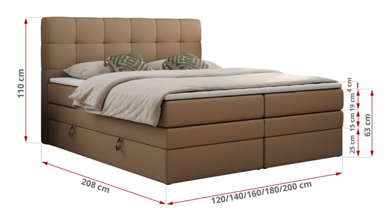 Łóżko kontynentalne MKS Meble LUKA KING 180x200 H4 Brązowy ecoskóra 1szt.