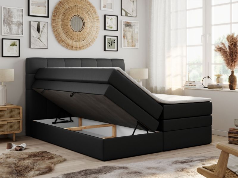 Łóżko kontynentalne MKS Meble LUKA KING 180x200 H4 Czarny ecoskóra 1szt.