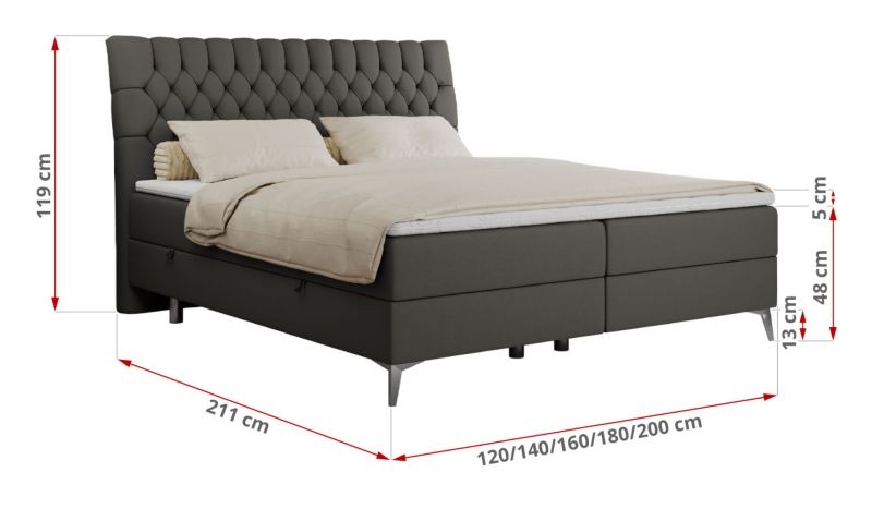 Łóżko kontynentalne MKS Meble MILEN 180x200 H3 ciemnoszary ekoskóra 1szt.