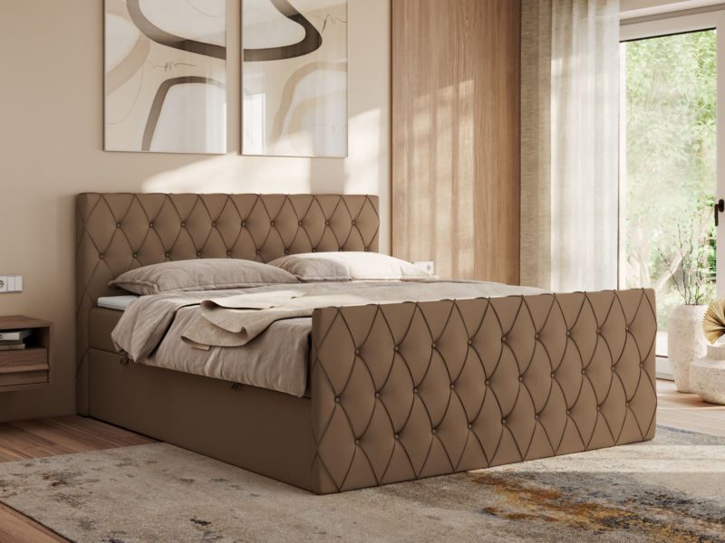 Łóżko kontynentalne MKS Meble MIREN DUO 140x200 H4 Brązowy ecoskóra 1szt.