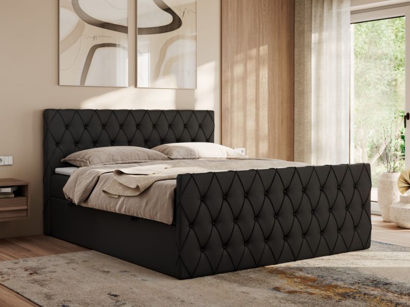 Łóżko kontynentalne MKS Meble MIREN DUO 140x200 H4 Czarny ecoskóra 1szt.