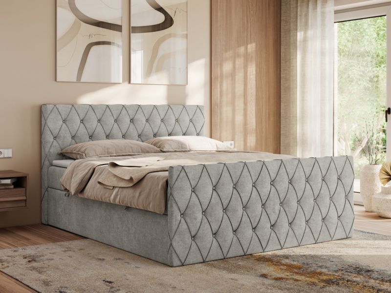 Łóżko kontynentalne MKS Meble MIREN DUO 160x200 H3 Jasnoszary struktura 1szt.