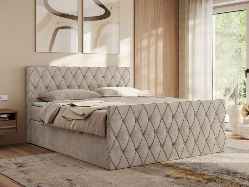 Łóżko kontynentalne MKS Meble MIREN DUO 180x200 H3 Beżowy struktura 1szt.