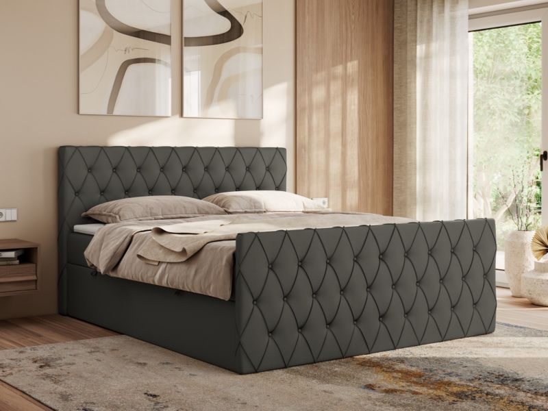 Łóżko kontynentalne MKS Meble MIREN DUO 180x200 H3 Szary ecoskóra 1szt.