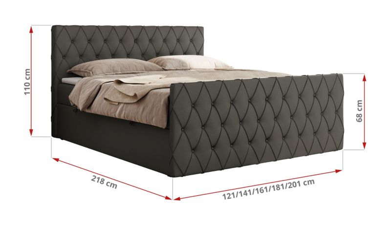 Łóżko kontynentalne MKS Meble MIREN DUO 180x200 H3 Szary ecoskóra 1szt.
