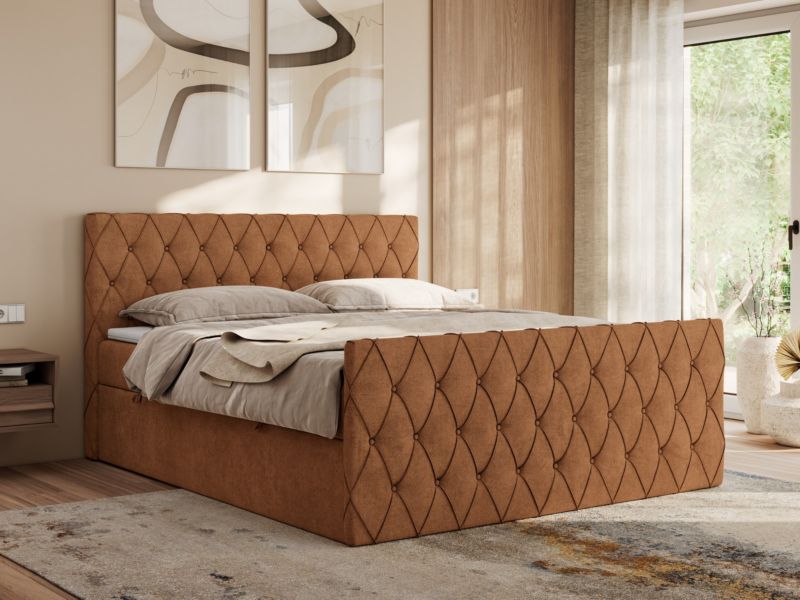 Łóżko kontynentalne MKS Meble MIREN DUO 180x200 H4 Pomarańczowy struktura 1szt.