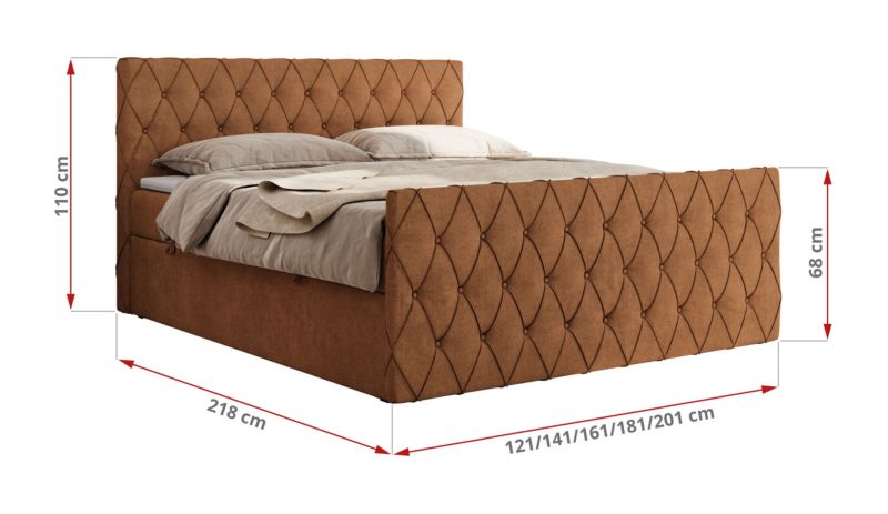 Łóżko kontynentalne MKS Meble MIREN DUO 180x200 H4 Pomarańczowy struktura 1szt.