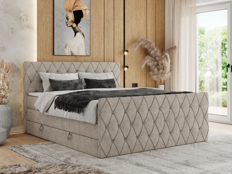Łóżko kontynentalne MKS Meble MIREN KING DUO 120x200 H4 Beżowy struktura 1szt.