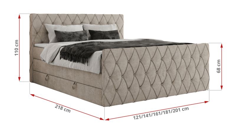 Łóżko kontynentalne MKS Meble MIREN KING DUO 120x200 H4 Beżowy struktura 1szt.