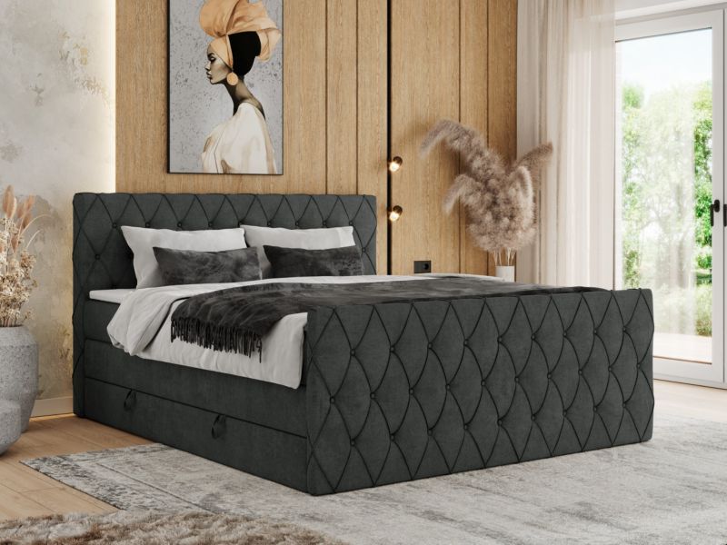 Łóżko kontynentalne MKS Meble MIREN KING DUO 140x200 H3 Ciemnoszary struktura 1szt.