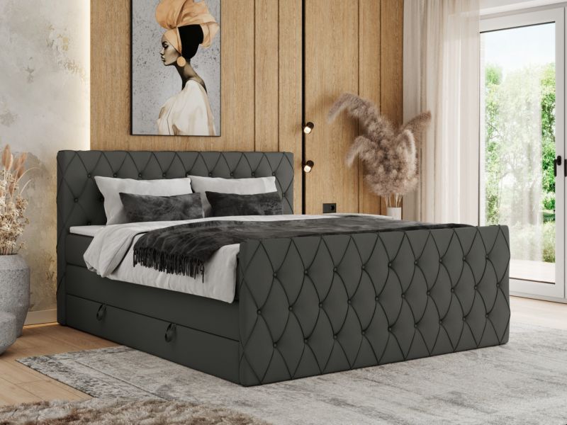 Łóżko kontynentalne MKS Meble MIREN KING DUO 140x200 H3 Szary ecoskóra 1szt.