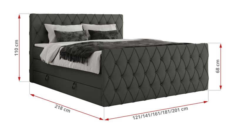 Łóżko kontynentalne MKS Meble MIREN KING DUO 140x200 H3 Szary ecoskóra 1szt.