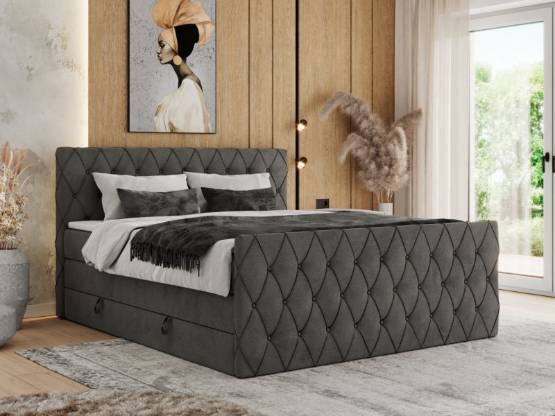 Łóżko kontynentalne MKS Meble MIREN KING DUO 140x200 H4 Ciemnoszary welvet 1szt.