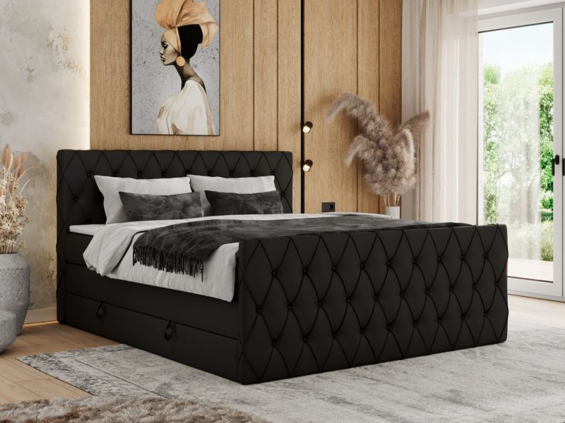 Łóżko kontynentalne MKS Meble MIREN KING DUO 160x200 H3 Czarny ecoskóra 1szt.