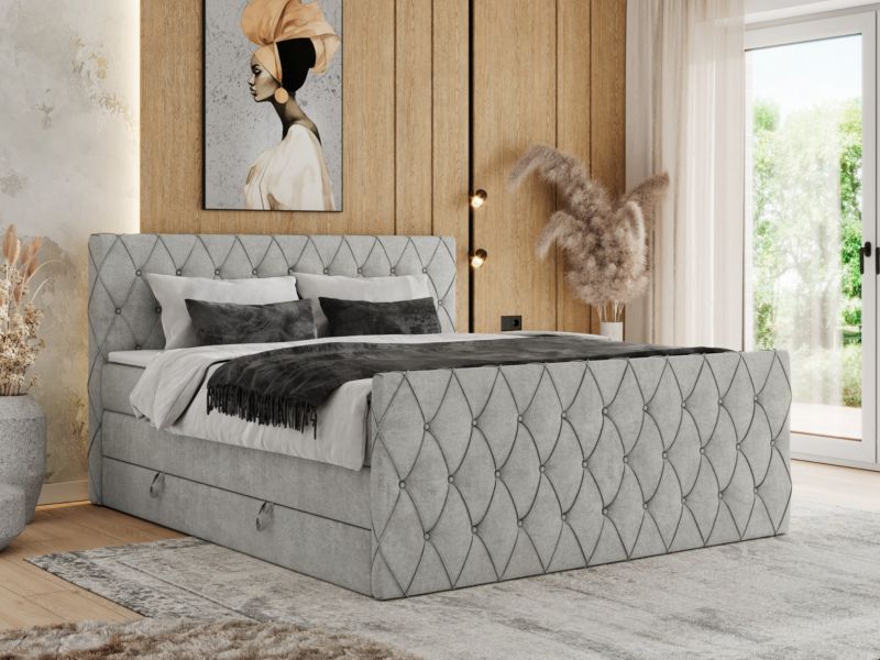 Łóżko kontynentalne MKS Meble MIREN KING DUO 160x200 H3 Jasnoszary struktura 1szt.