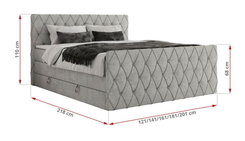 Łóżko kontynentalne MKS Meble MIREN KING DUO 160x200 H3 Jasnoszary struktura 1szt.