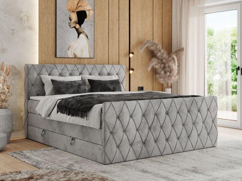 Łóżko kontynentalne MKS Meble MIREN KING DUO 160x200 H3 Jasnoszary welvet 1szt.