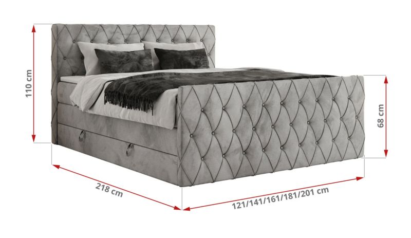 Łóżko kontynentalne MKS Meble MIREN KING DUO 160x200 H3 Jasnoszary welvet 1szt.