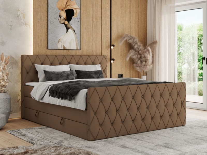 Łóżko kontynentalne MKS Meble MIREN KING DUO 160x200 H4 Brązowy ecoskóra 1szt.