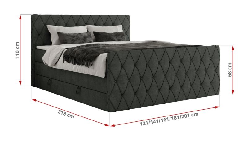 Łóżko kontynentalne MKS Meble MIREN KING DUO 180x200 H3 Ciemnoszary struktura 1szt.