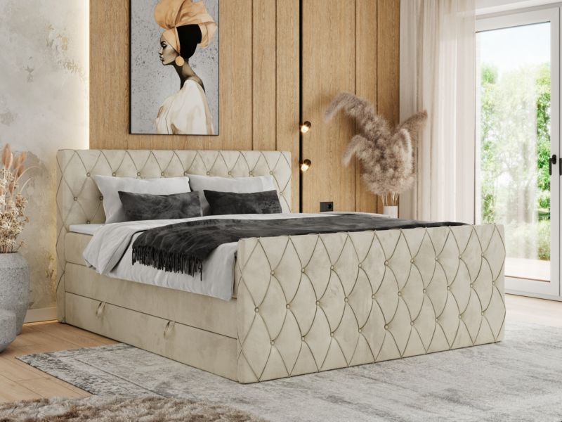 Łóżko kontynentalne MKS Meble MIREN KING DUO 200x200 H3 Beżowy welvet 1szt.