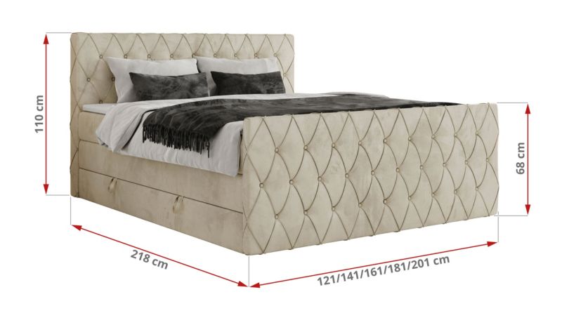 Łóżko kontynentalne MKS Meble MIREN KING DUO 200x200 H3 Beżowy welvet 1szt.