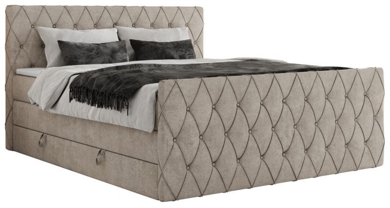Łóżko kontynentalne MKS Meble MIREN KING DUO 200x200 H4 Beżowy struktura 1szt.