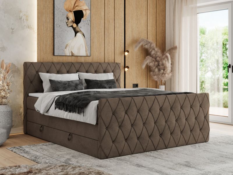Łóżko kontynentalne MKS Meble MIREN KING DUO 200x200 H4 Brązowy welvet 1szt.