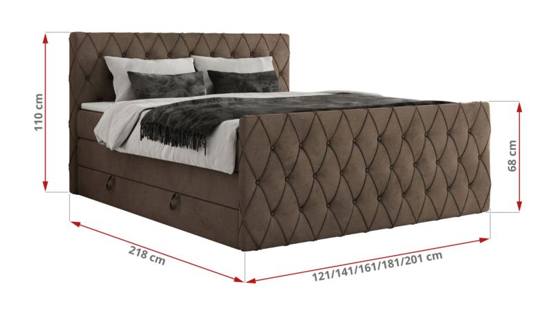 Łóżko kontynentalne MKS Meble MIREN KING DUO 200x200 H4 Brązowy welvet 1szt.